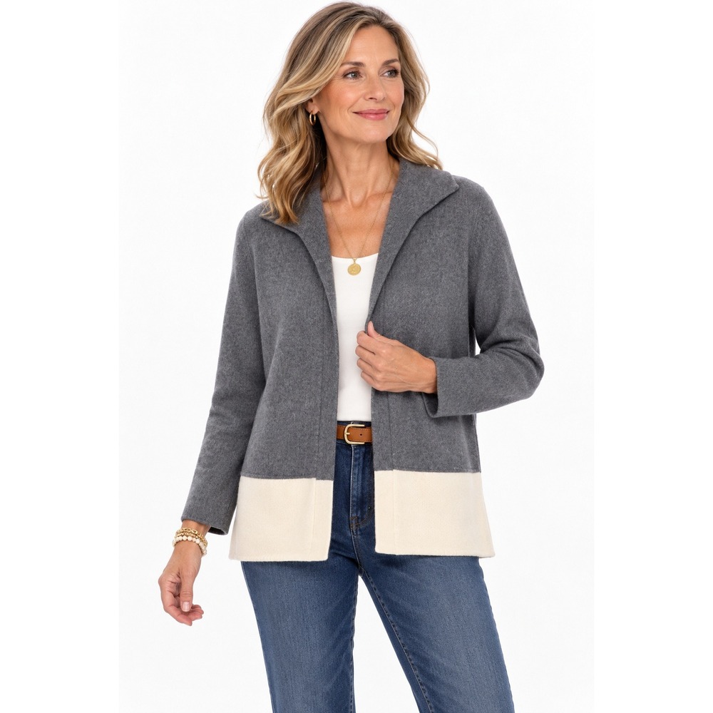 Vintage Talbots Cardigan Wool Angora Cashmere Size 8 Gray‎ Colorblock